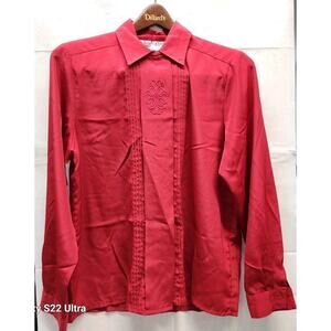 Yves St Clair Women's Blouse Vintage Long Sleeve Embroidered Red Size 1040